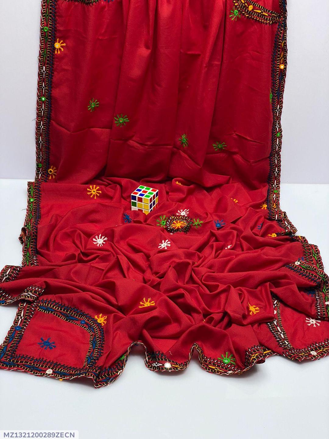 Women’s Swiss Embroidered Border Shawl – Red Elegance