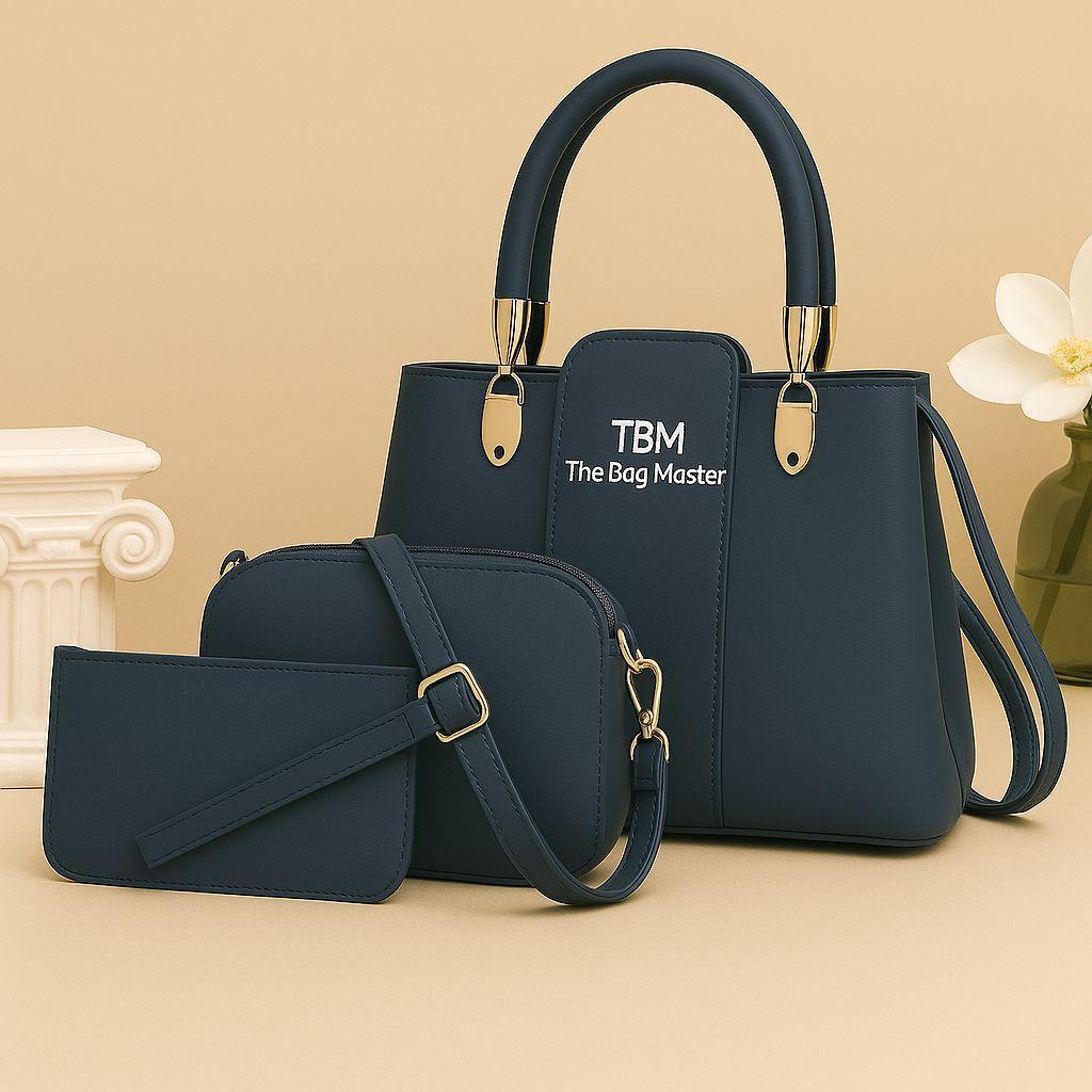 TBM Official 3-Piece Women’s Rexine Handbag Set – Multiple Colors