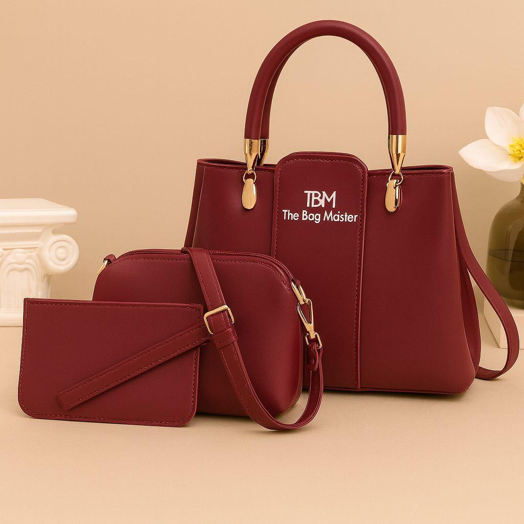 TBM Official 3-Piece Women’s Rexine Handbag Set – Multiple Colors