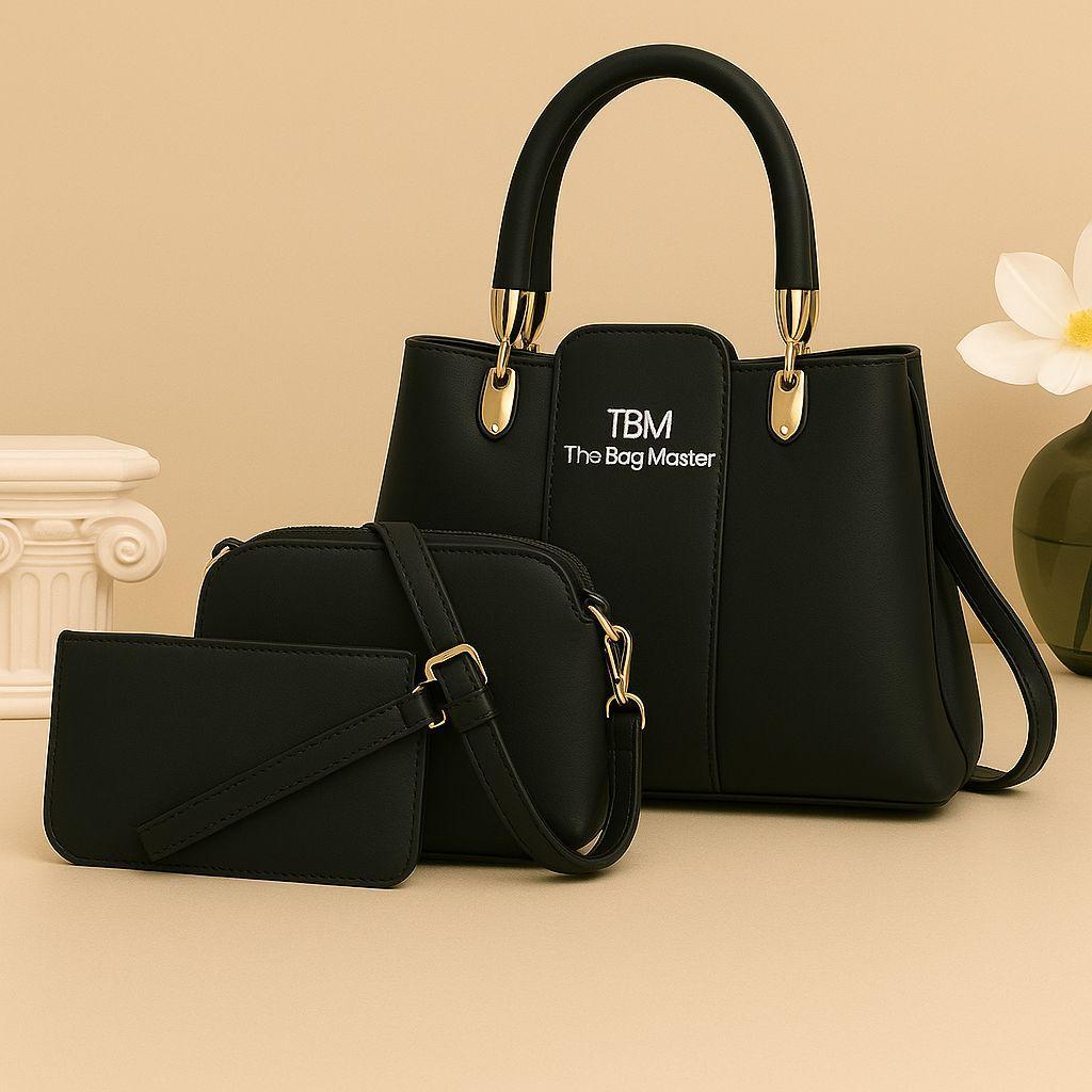 TBM Official 3-Piece Women’s Rexine Handbag Set – Multiple Colors