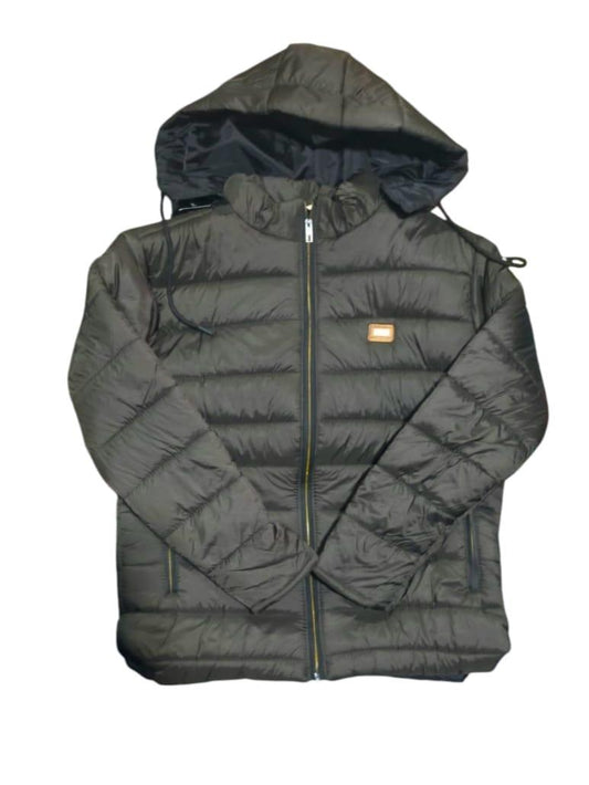 Men’s Black Parachute Puffer Jacket — Hooded Neck Style