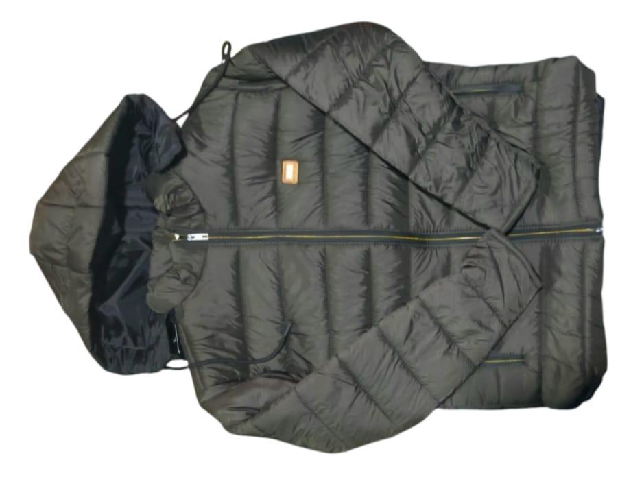 Men’s Black Parachute Puffer Jacket — Hooded Neck Style