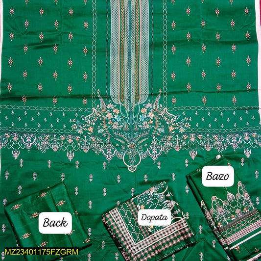 2 Pcs Women’s Unstitched Linen Printed Suit (Green)