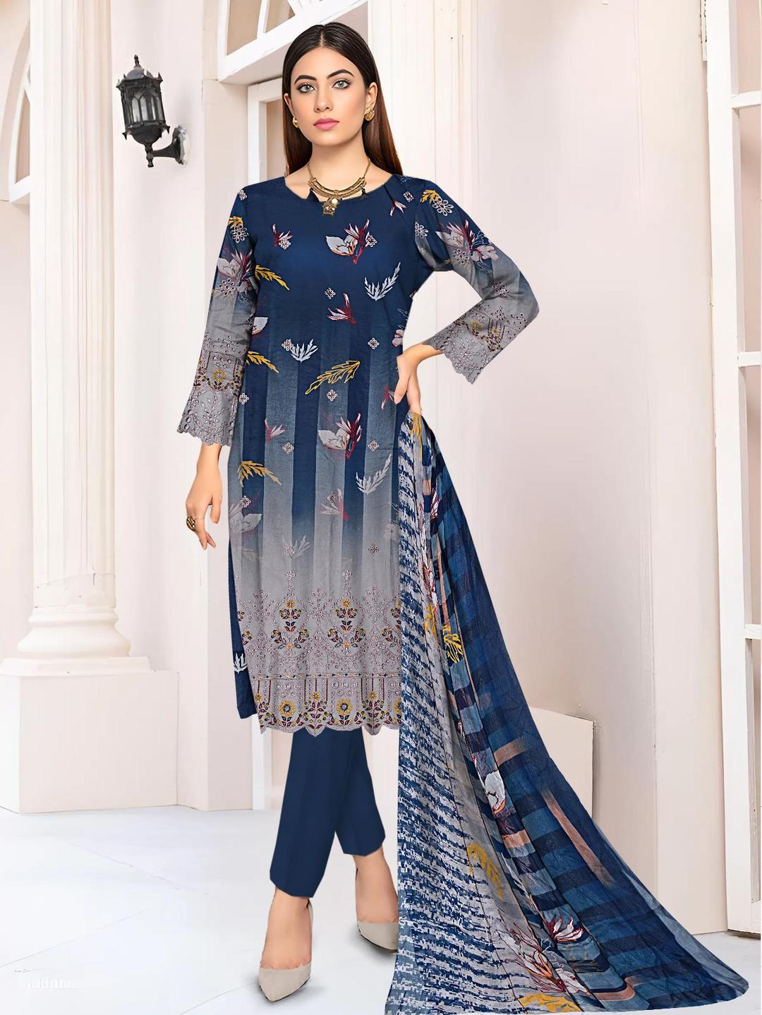 💙 Elegant Blue Linen Suit with Embroidered Details