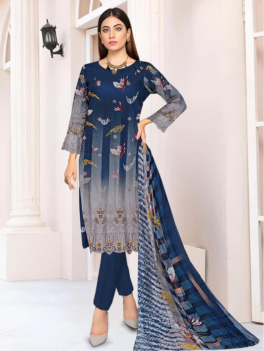 💙 Elegant Blue Linen Suit with Embroidered Details