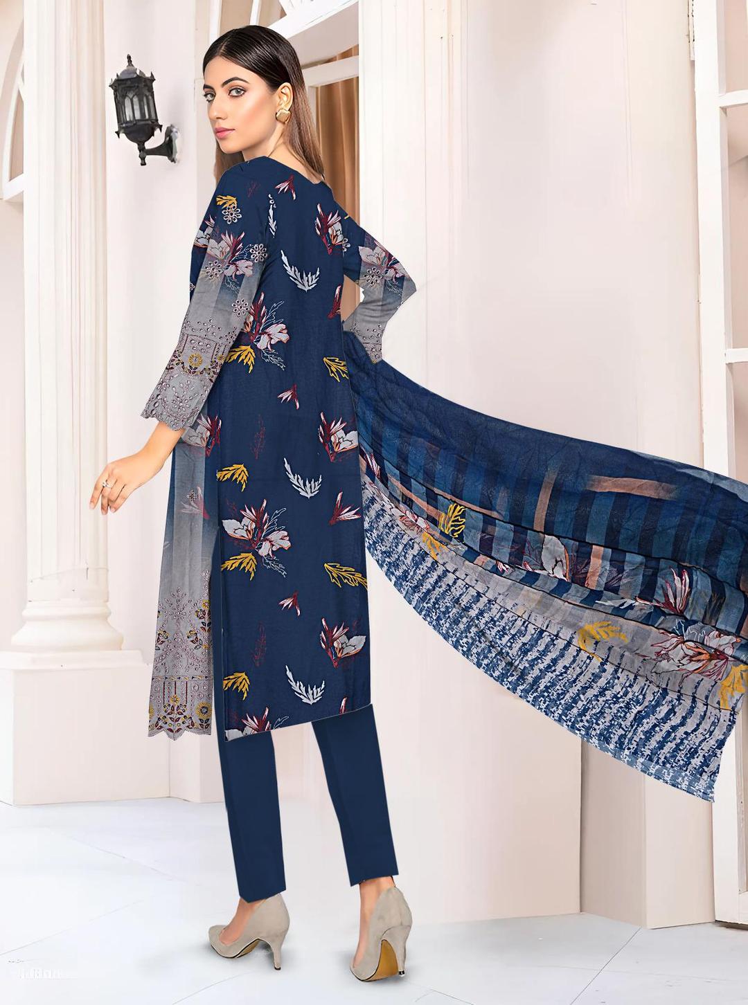 💙 Elegant Blue Linen Suit with Embroidered Details