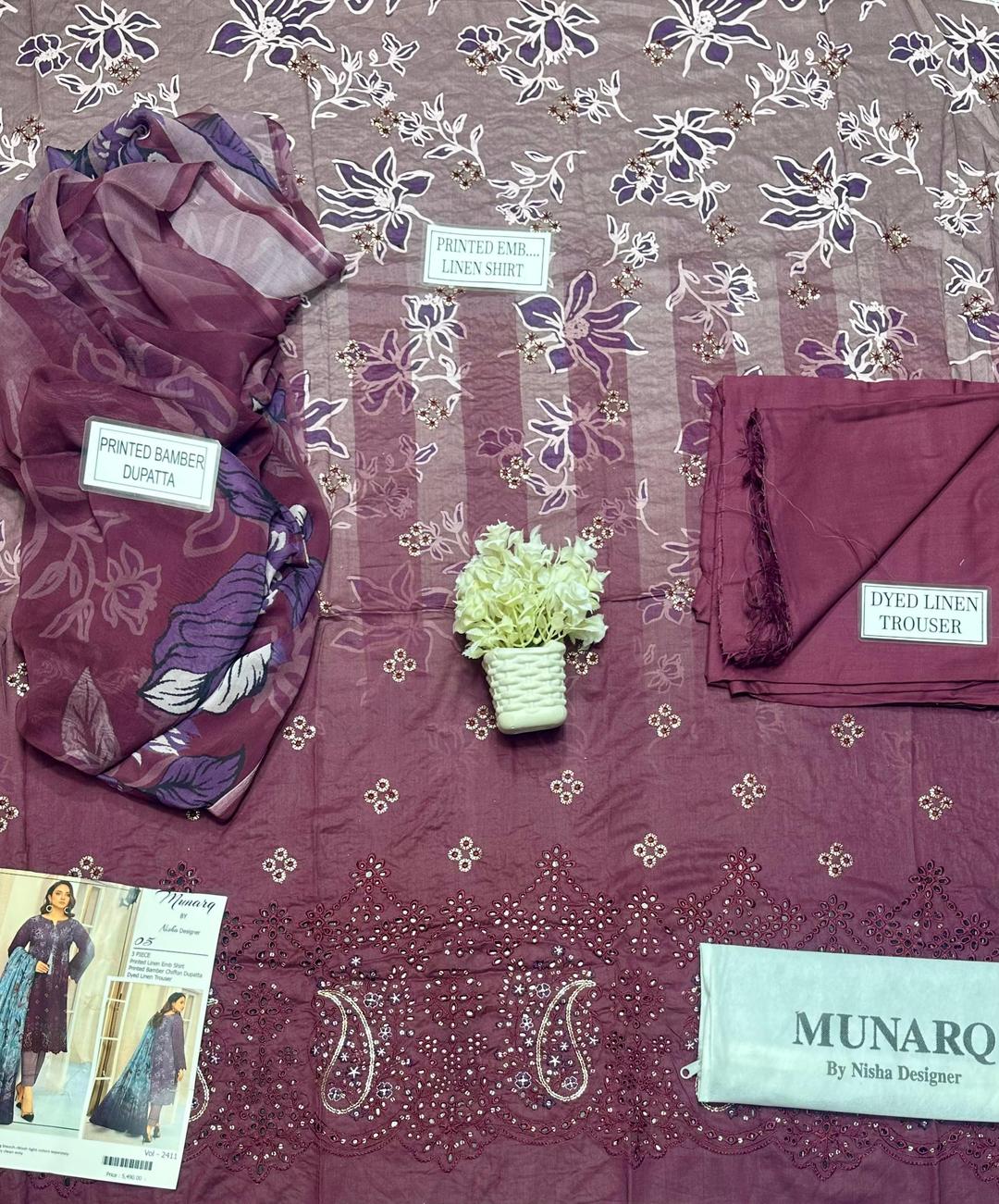 🟣 Elegant Purple Linen Suit with Chikankari Embroidered Accents