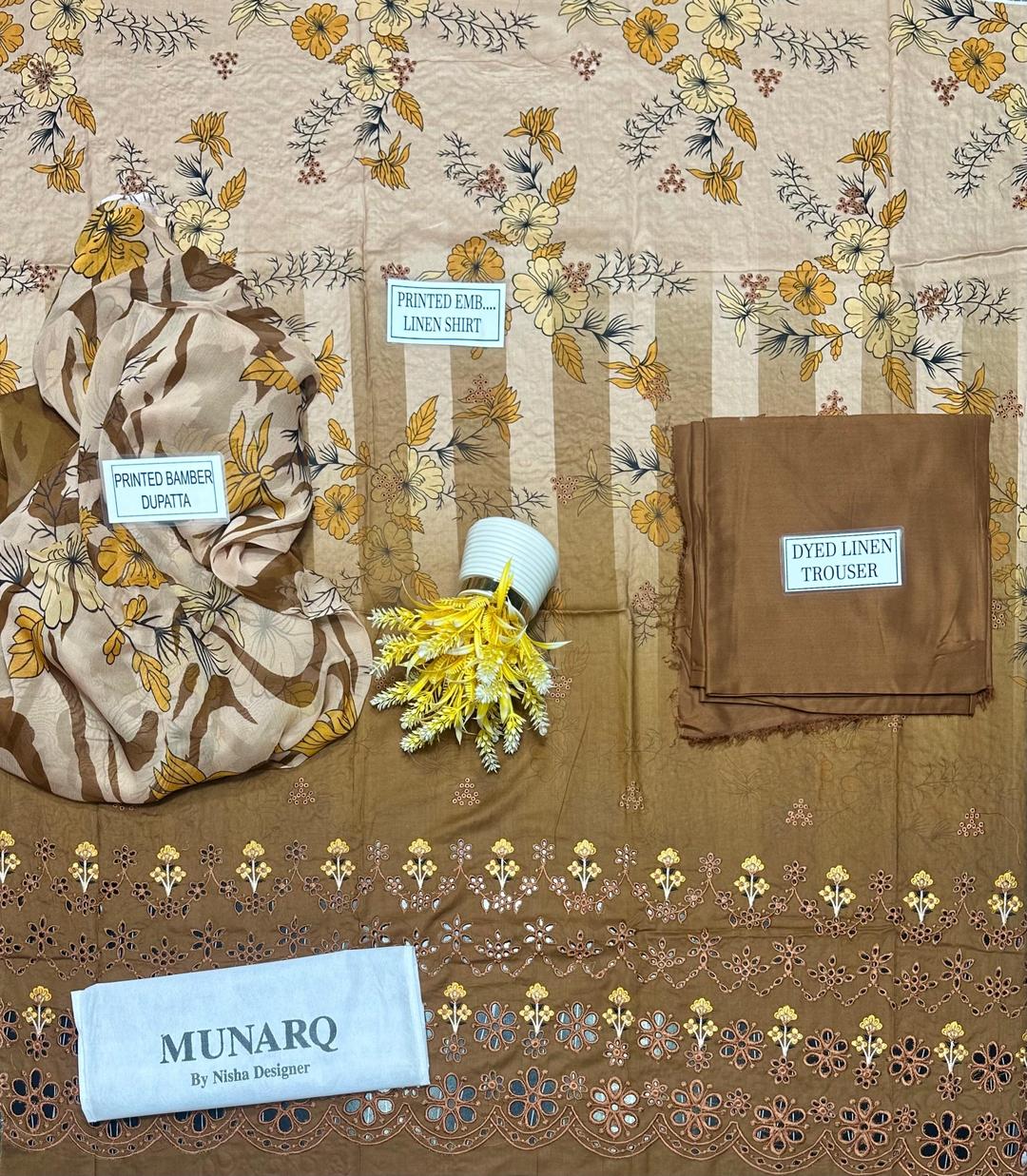 🤎 Exquisite Brown Linen Suit with Embroidered Chikankari Design