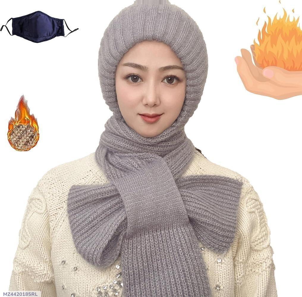 🧤 Beanie Winter Cap with Muffler – Multicolor Fur (Unisex)