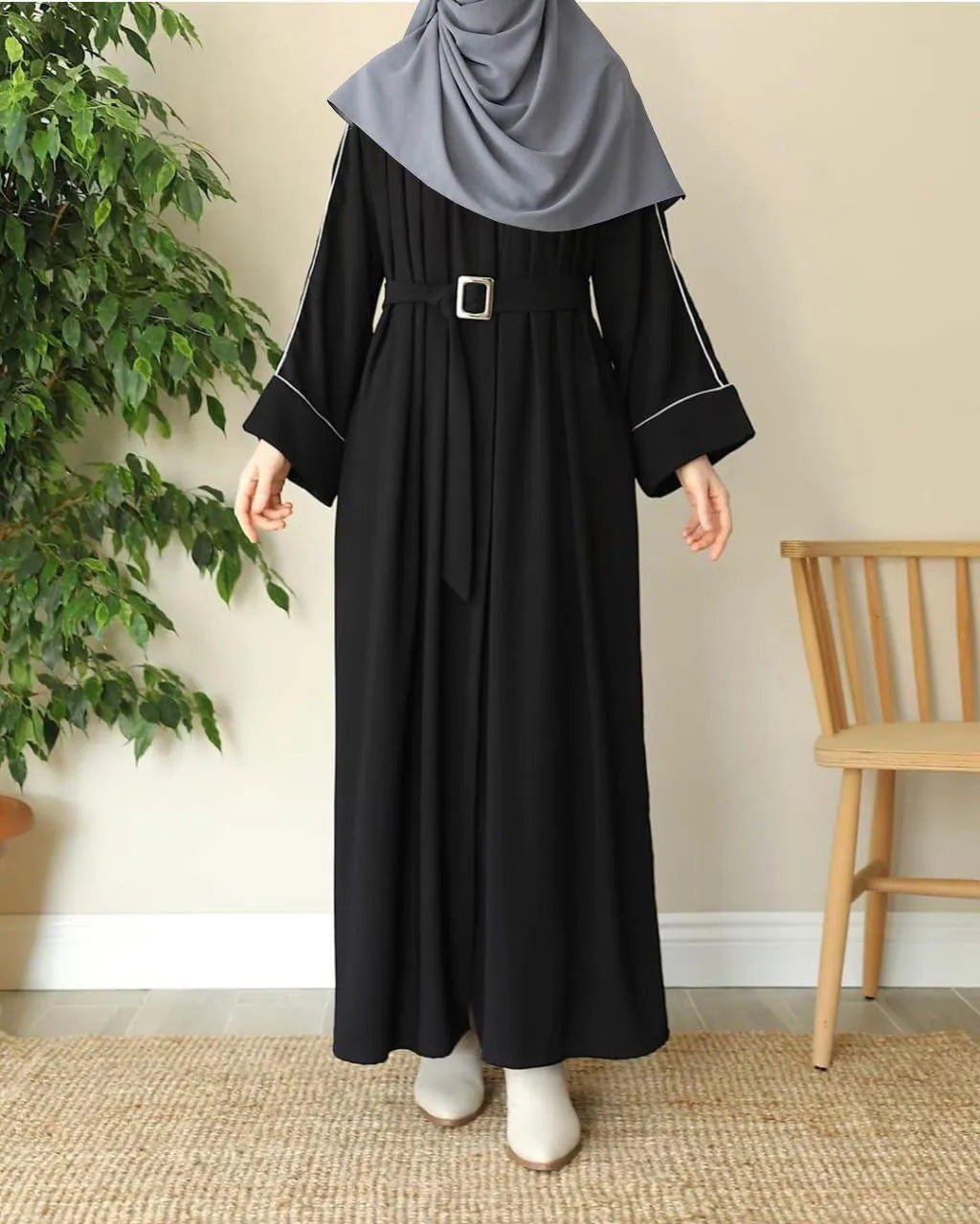 Georgette Plain Full Abaya – With Stoller, Belt & Pockets