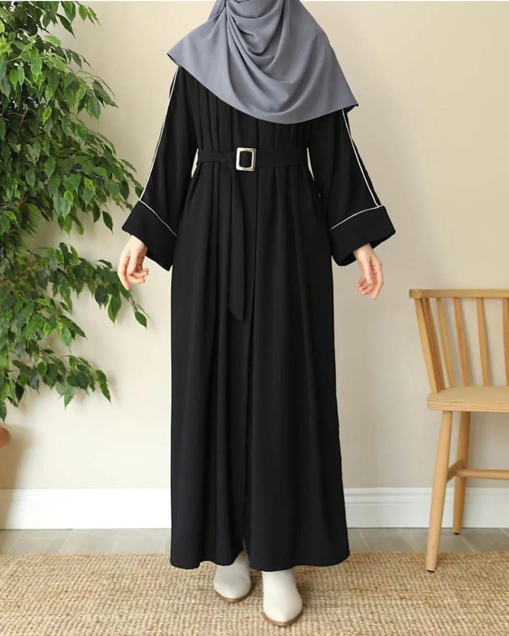 Georgette Plain Full Abaya – With Stoller, Belt & Pockets