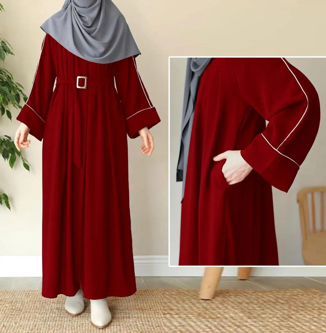 Georgette Plain Full Abaya – With Stoller, Belt & Pockets