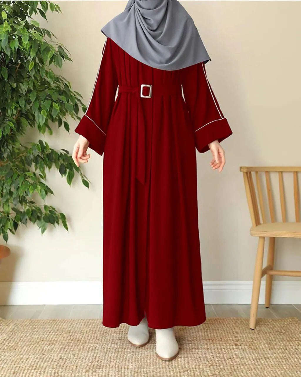 Georgette Plain Full Abaya – With Stoller, Belt & Pockets