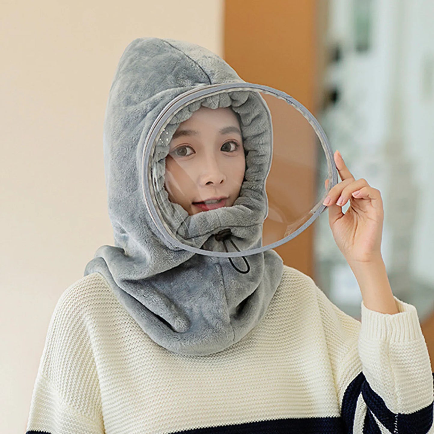 Winter Face Hoody for Women – Thick, Skin-Friendly, Full Protection Ear Cap with Detachable Len