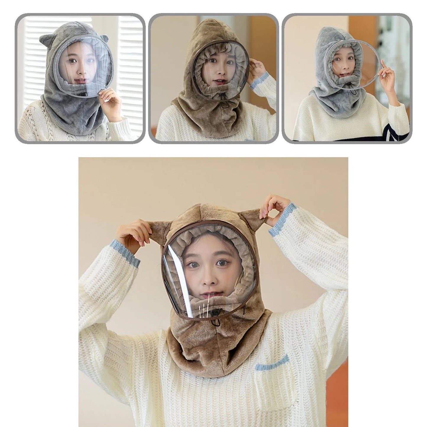 Winter Face Hoody for Women – Thick, Skin-Friendly, Full Protection Ear Cap with Detachable Len