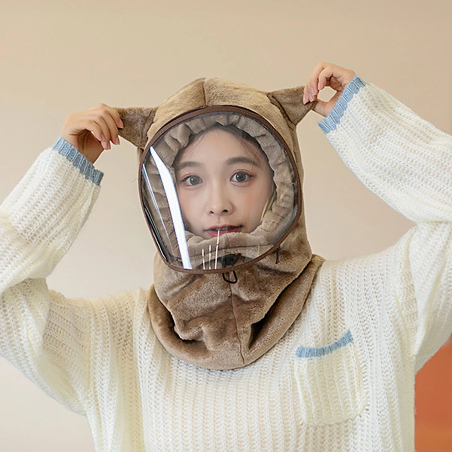 Winter Face Hoody for Women – Thick, Skin-Friendly, Full Protection Ear Cap with Detachable Len