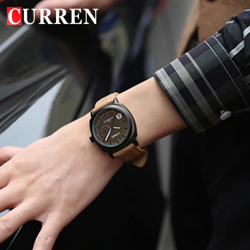 Curren Watch for Men – Black with Brown Strap