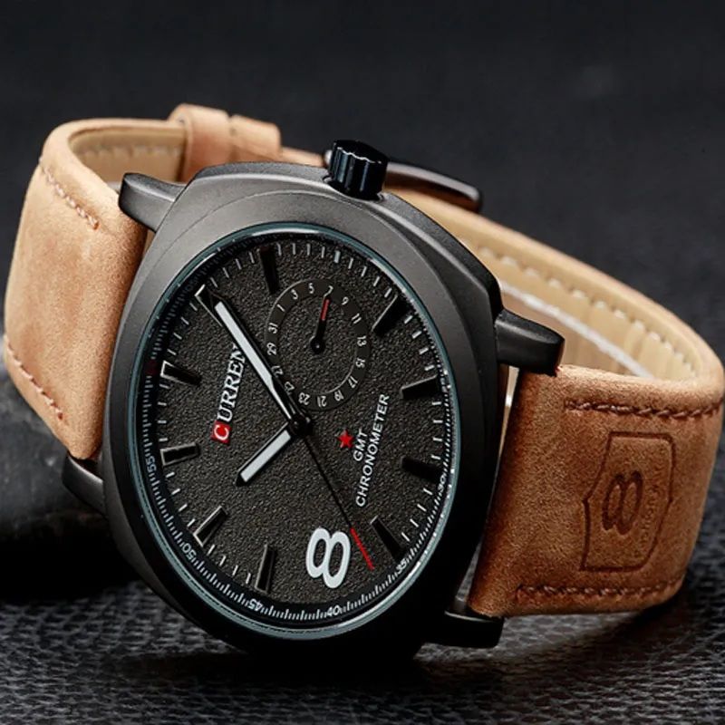 Curren Watch for Men – Black with Brown Strap