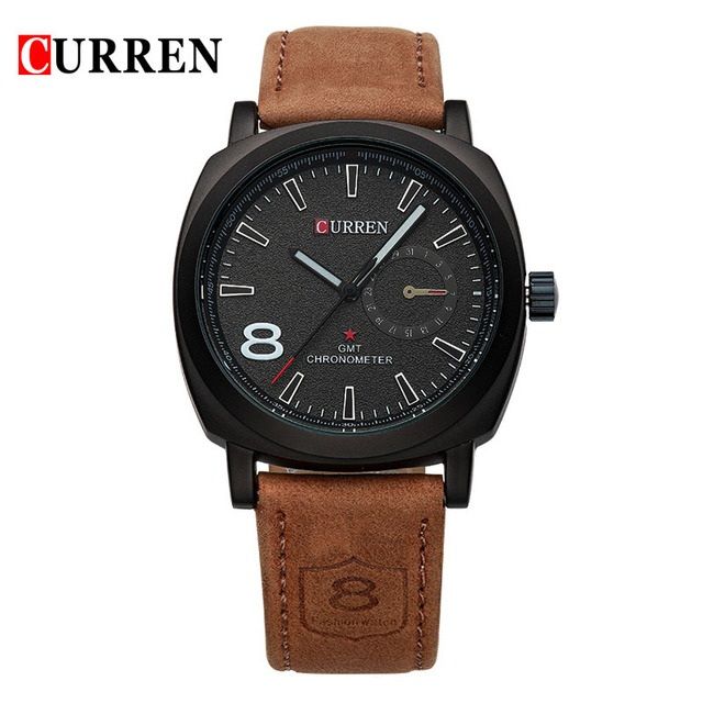Curren Watch for Men – Black with Brown Strap
