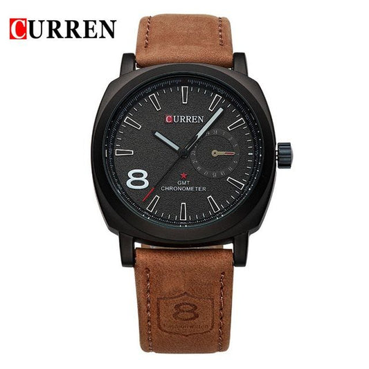 Curren Watch for Men – Black with Brown Strap