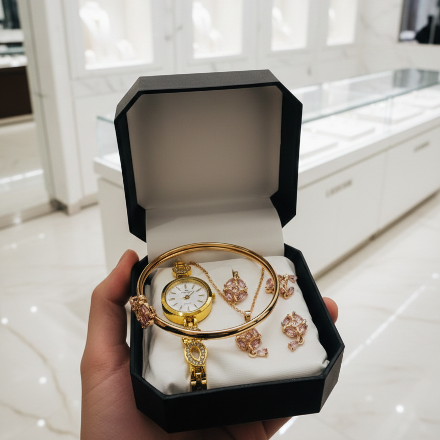 Ladies Watch with Jewellery & Bangle Set – Elegant Stylish Timepiece with Timeless Design (With Box)