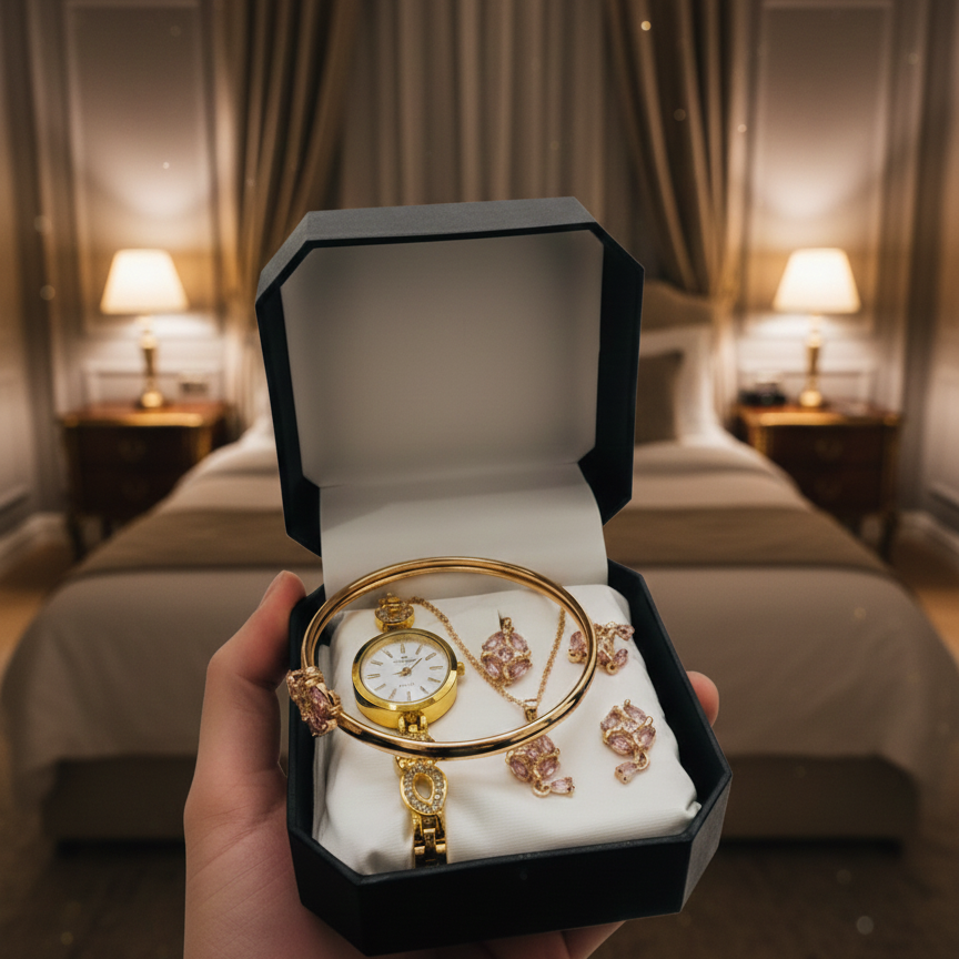 Ladies Watch with Jewellery & Bangle Set – Elegant Stylish Timepiece with Timeless Design (With Box)