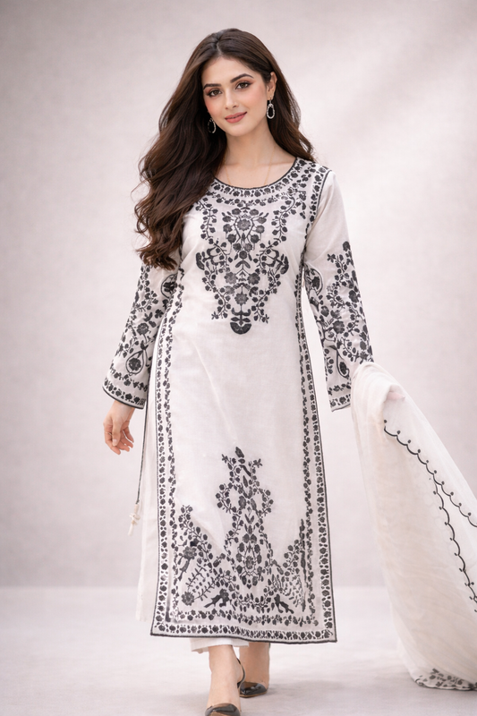 3 Pcs Women's Stitched Organza Embroidered Suit (spring seasons)