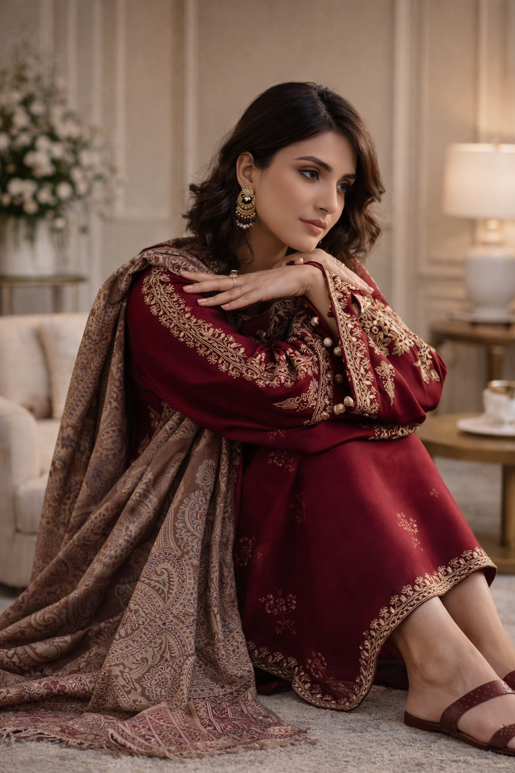 3 Pcs Women’s Unstitched Embroidered Suit – Red