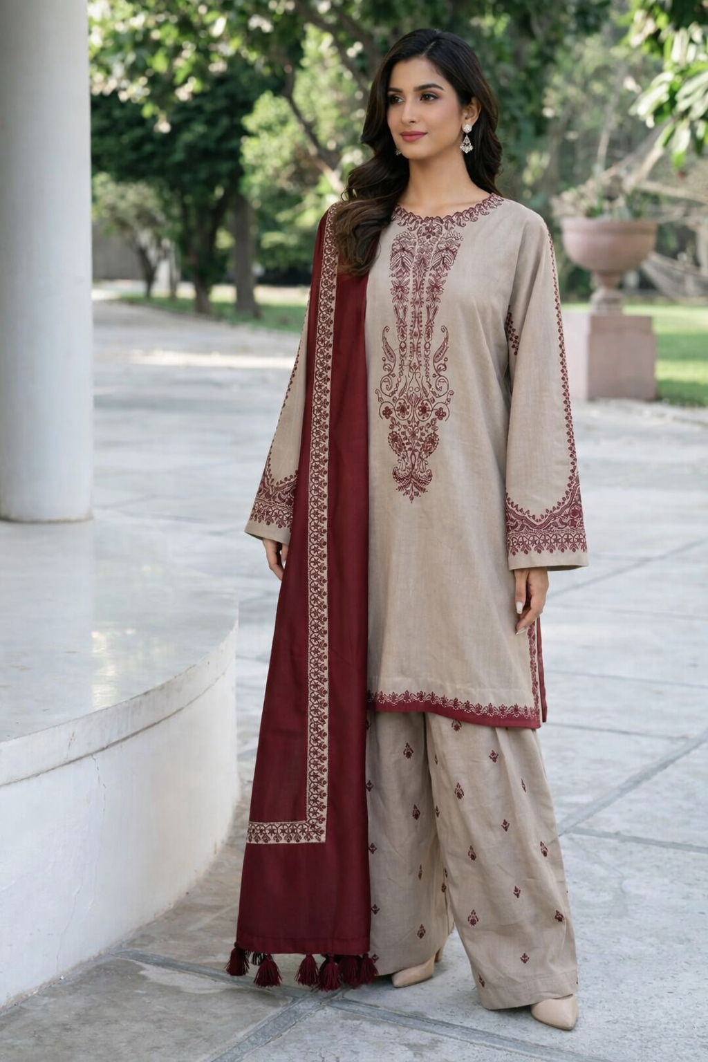 3 Pcs Women’s Unstitched Embroidered Suit – Ivory Grace