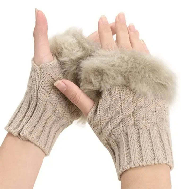 Women’s Faux Fur Fingerless Knitted Gloves | Soft, Warm & Stylish Winter Hand Warmers