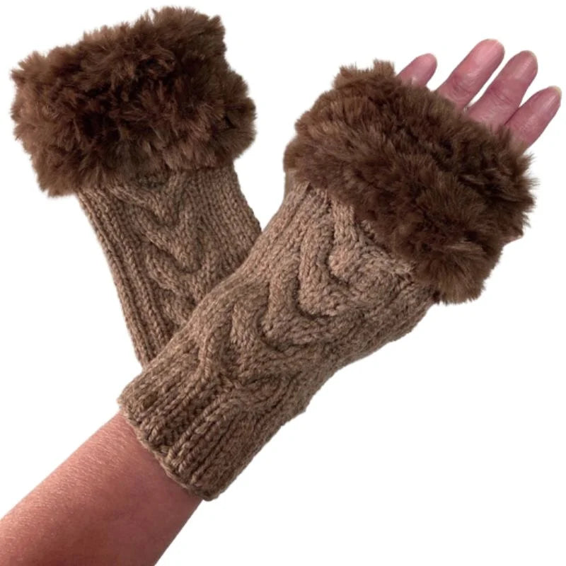 Women’s Faux Fur Fingerless Knitted Gloves | Soft, Warm & Stylish Winter Hand Warmers