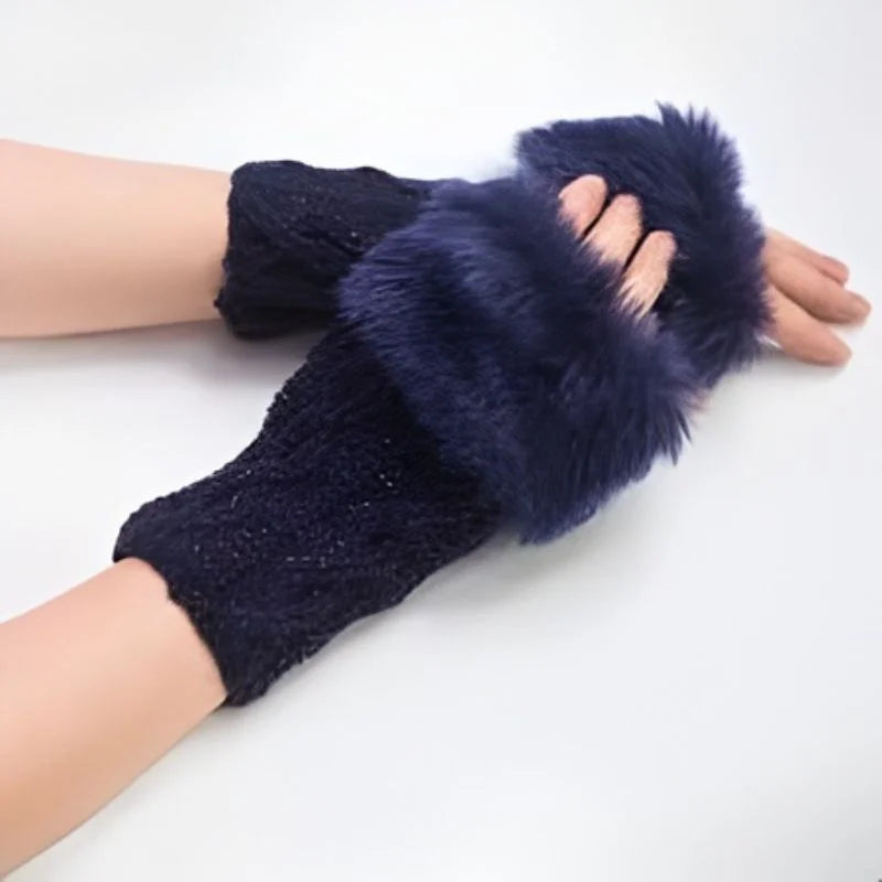 Women’s Faux Fur Fingerless Knitted Gloves | Soft, Warm & Stylish Winter Hand Warmers