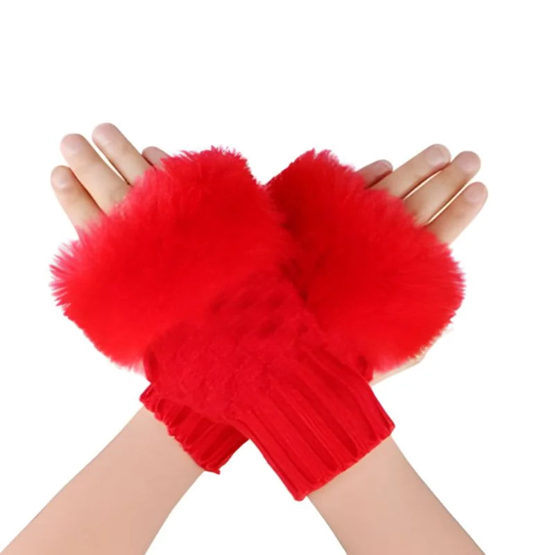 Women’s Faux Fur Fingerless Knitted Gloves | Soft, Warm & Stylish Winter Hand Warmers