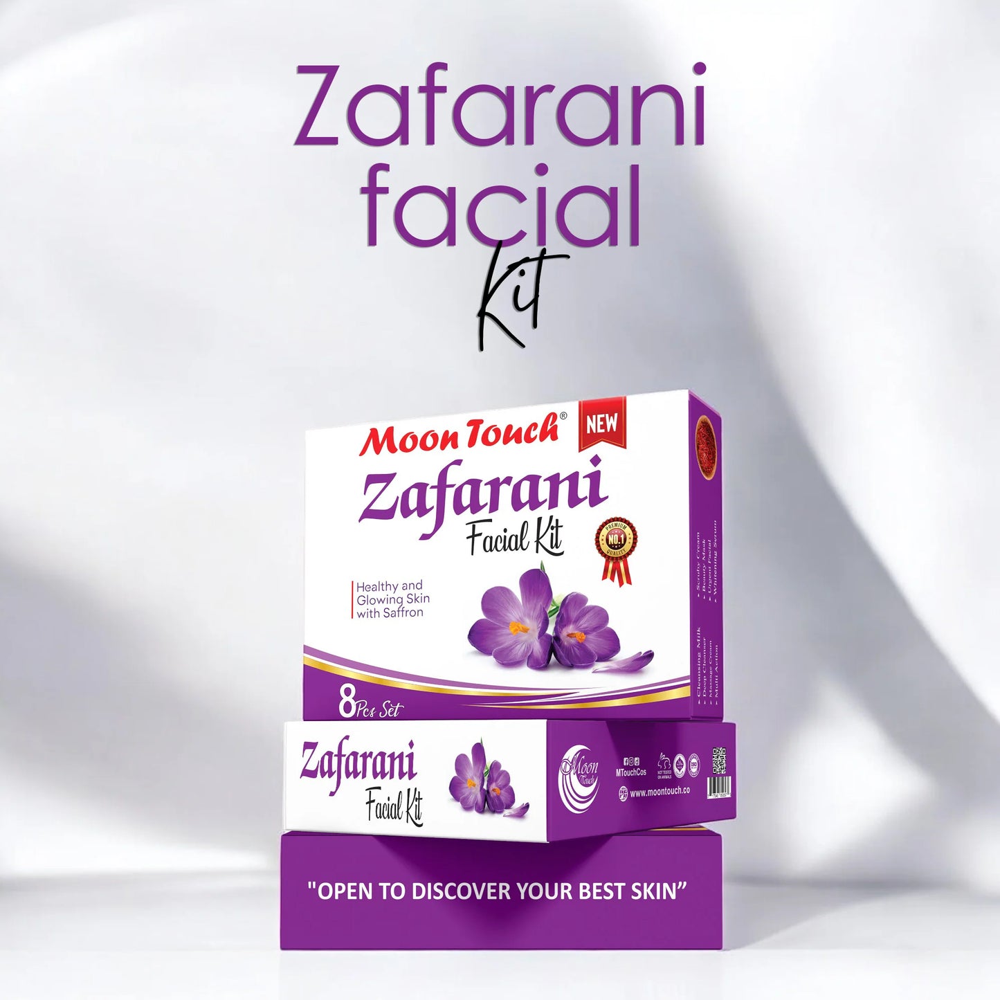 Moon Touch New Zafrani Facial Kit | Saffron Brightening Herbal Facial Set for Glowing Skin (8 Pcs)