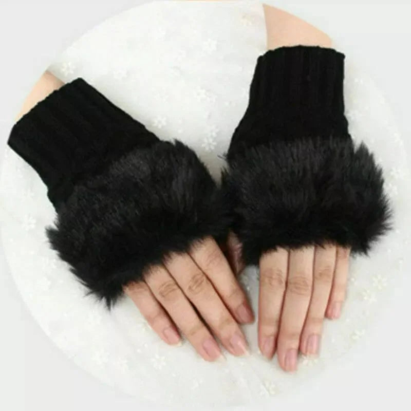Women’s Faux Fur Fingerless Knitted Gloves | Soft, Warm & Stylish Winter Hand Warmers
