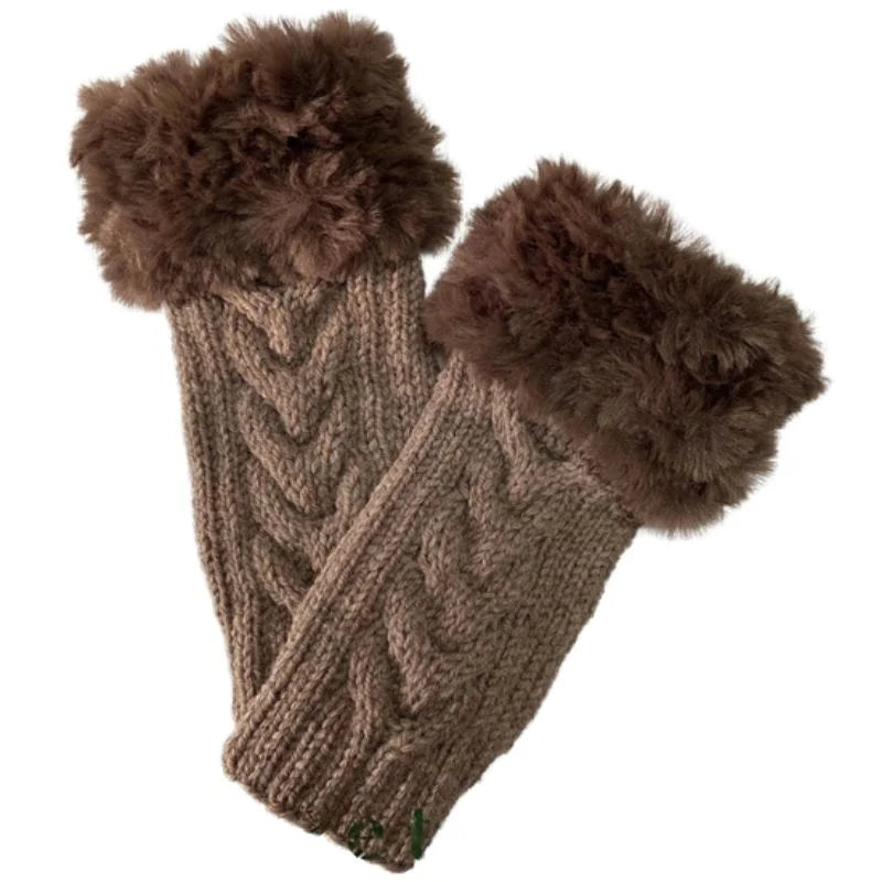 Women’s Faux Fur Fingerless Knitted Gloves | Soft, Warm & Stylish Winter Hand Warmers