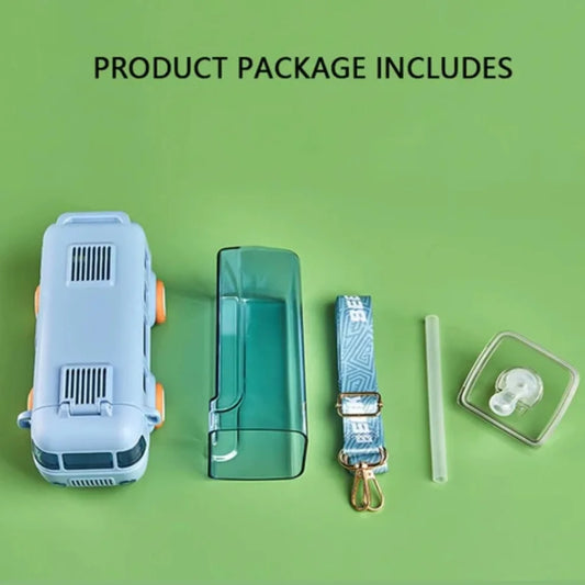 Bus Shape School Water Bottle | 500ml | Cute & Leak-Proof with Strap