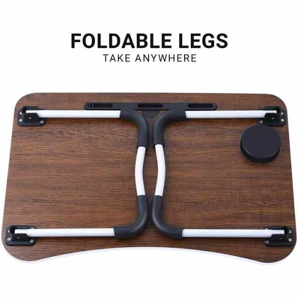 Laptop Table | Black Color | Foldable Legs, Tablet Groove & Cup Slot | Perfect for Working, Reading, Writing, and Eating