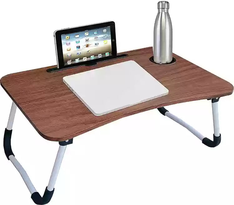 Laptop Table | Black Color | Foldable Legs, Tablet Groove & Cup Slot | Perfect for Working, Reading, Writing, and Eating
