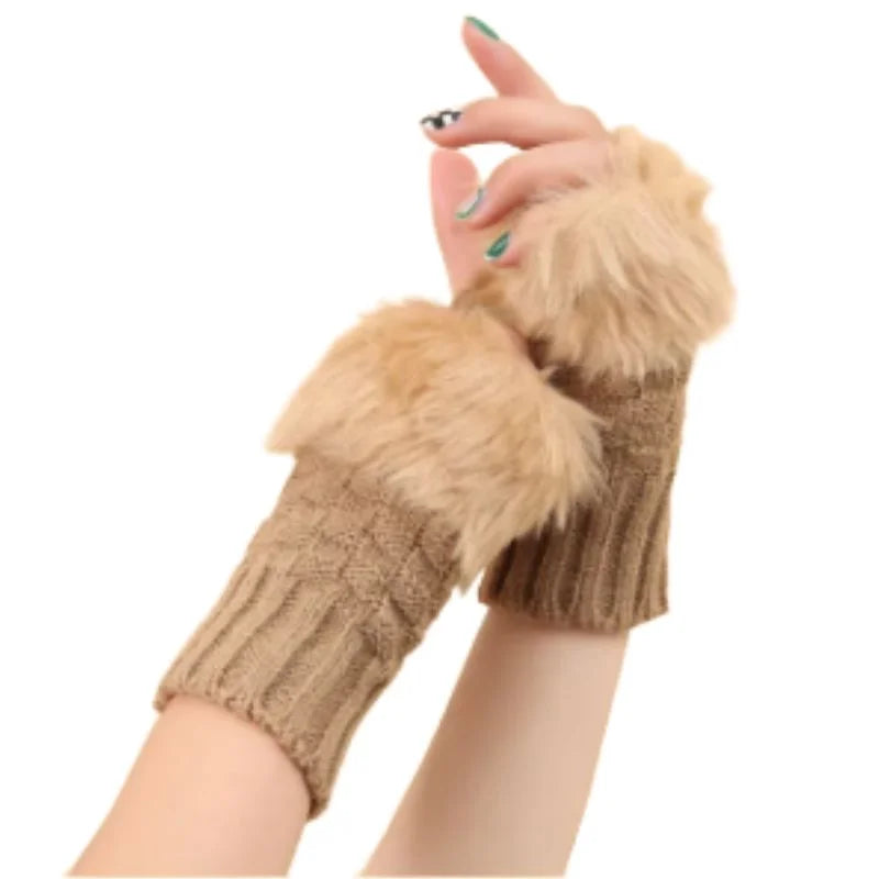 Women’s Faux Fur Fingerless Knitted Gloves | Soft, Warm & Stylish Winter Hand Warmers