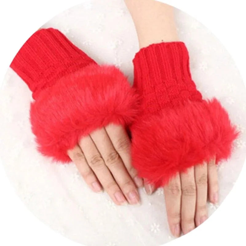 Women’s Faux Fur Fingerless Knitted Gloves | Soft, Warm & Stylish Winter Hand Warmers