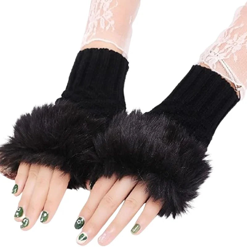Women’s Faux Fur Fingerless Knitted Gloves | Soft, Warm & Stylish Winter Hand Warmers