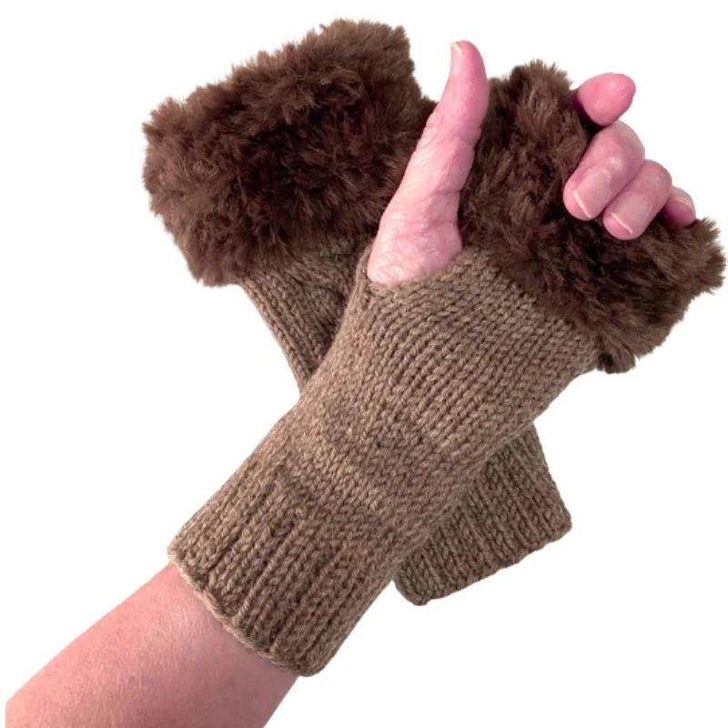 Women’s Faux Fur Fingerless Knitted Gloves | Soft, Warm & Stylish Winter Hand Warmers