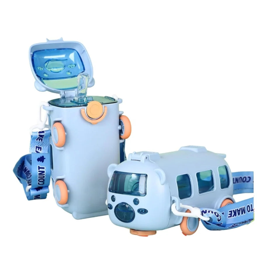 Bus Shape School Water Bottle | 500ml | Cute & Leak-Proof with Strap