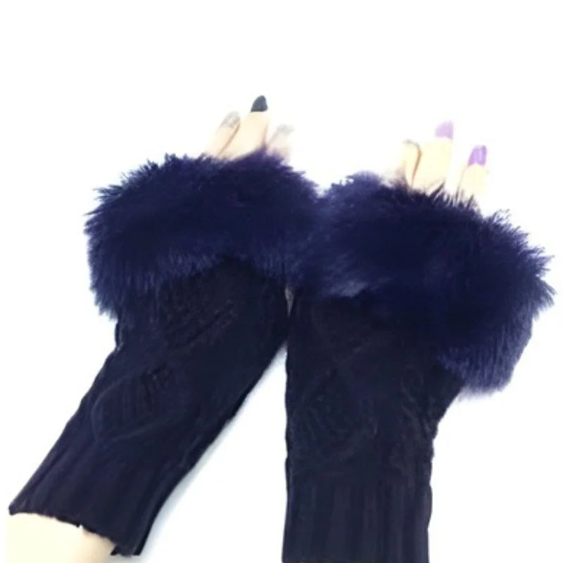 Women’s Faux Fur Fingerless Knitted Gloves | Soft, Warm & Stylish Winter Hand Warmers