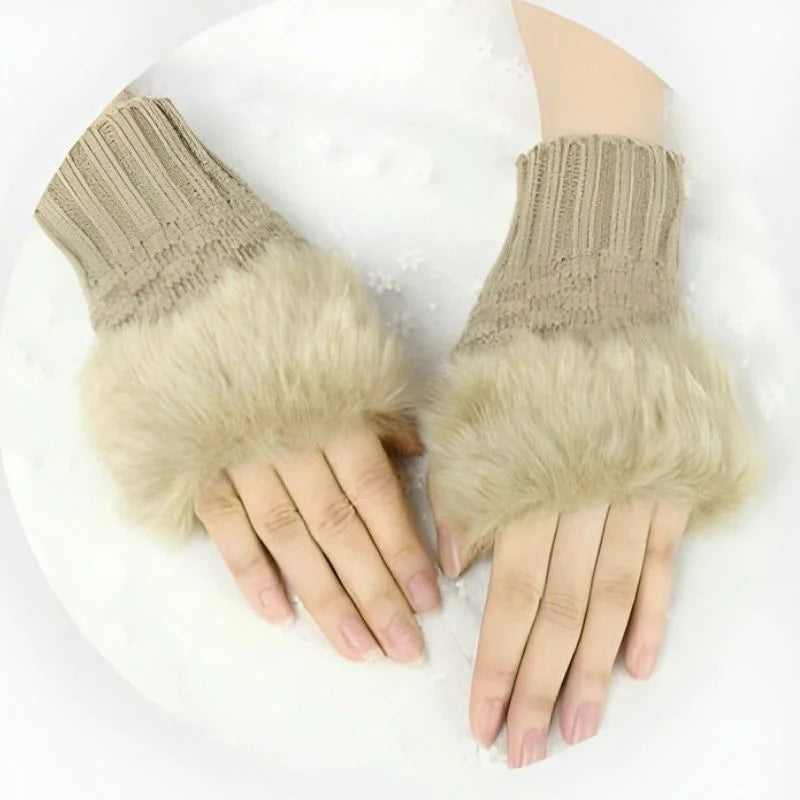 Women’s Faux Fur Fingerless Knitted Gloves | Soft, Warm & Stylish Winter Hand Warmers