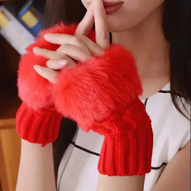 Women’s Faux Fur Fingerless Knitted Gloves | Soft, Warm & Stylish Winter Hand Warmers