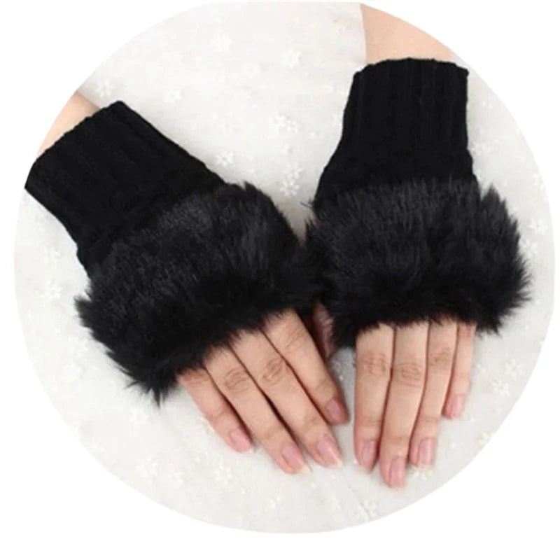 Women’s Faux Fur Fingerless Knitted Gloves | Soft, Warm & Stylish Winter Hand Warmers