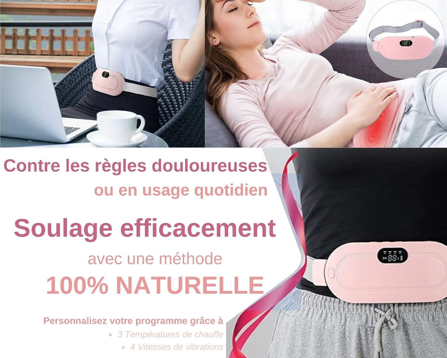 Rechargeable Menstrual Heating Pad – Cramp Relief Belt with Heat & Massage