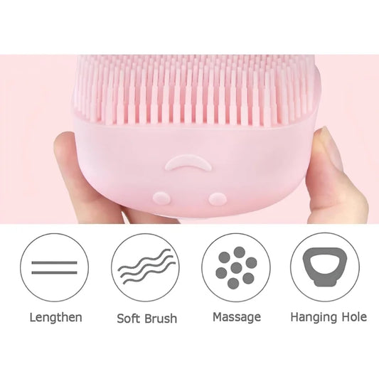 Soft Silicone Bath Brush with Hooks | Baby & Adult Body Scrubber | Random Color | With Box